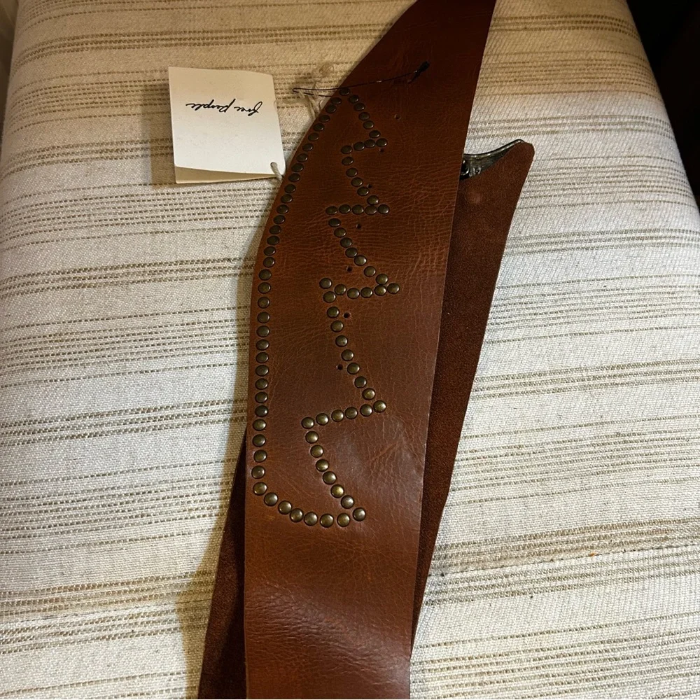 NWT Free People Adorn Studded Leather Waist Belt Cognac
